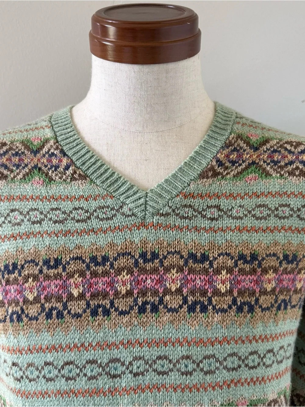 Polo Ralph Lauren Mint Green Fair Isle V-Neck Sweater, L boys (XS men)